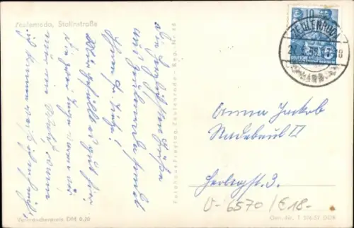 Ak Zeulenroda in Thüringen, Stalinstraße, Gebäude, Bäume, Straße, Menschen