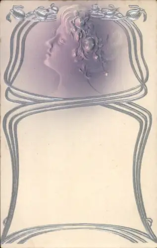 Präge Jugendstil Ak Frauenbildnis, Ornamente