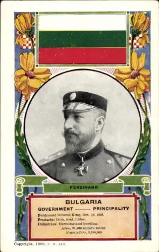 Wappen Passepartout Ak König Ferdinand I. von Bulgarien, Portrait
