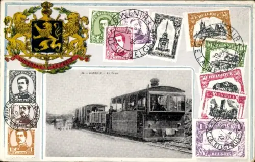 Präge Wappen Briefmarken Passepartout Ak Corbion Bouillon Wallonien Luxemburg, Bahnhof
