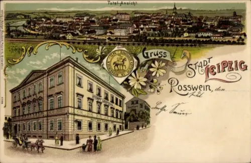 Litho Rosswein Roßwein in Sachsen, Panorama, Gasthaus Stadt Leipzig