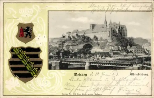 Präge Wappen Passepartout Ak Meißen an der Elbe, Albrechtsburg