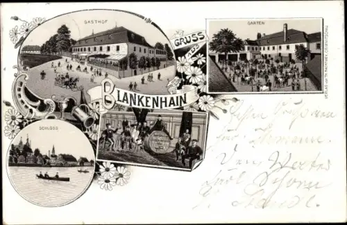 Litho Blankenhain Crimmitschau in Sachsen, Gasthof, Schloss