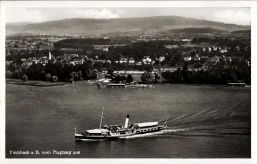 Ak Fischbach Friedrichshafen am Bodensee, Luftbild von  Schiff auf dem Wasser