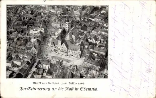 Ak Chemnitz in Sachsen, Markt und Rathaus, Ballonaufnahme