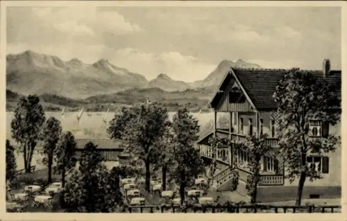 Ak Simssee Stephanskirchen Oberbayern, Strandbad Gaststätte, Café Pension