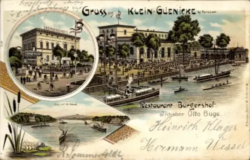 Litho Klein Glienicke Potsdam in Brandenburg, Restaurant Bürgershof, Inh. Otto Buge, Havel