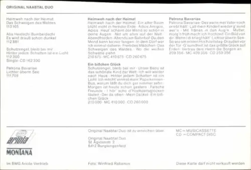 Autogrammkarte Sänger Naabtal Duo, Autogramm