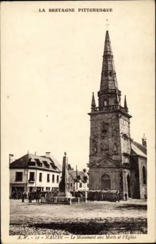 Ak Naizin Morbihan, Kriegerehrenmal und Kirche