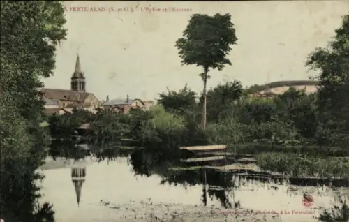 Ak La Ferté Alais Essonne, Teilansicht, Kirche