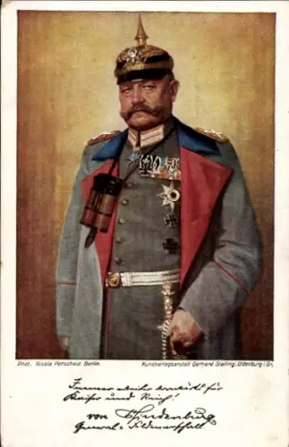 Ak Generalfeldmarschall Paul von Hindenburg, Portrait, Fernglas, Pickelhaube