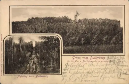 Ak Butterberg Bischofswerda in Sachsen, Aufstieg zum Butterberg, Gruß vom Butterberg, Fotografie,