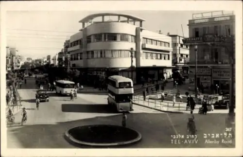 Ak Tel Aviv Jaffa Israel, Stadtansicht, Allenby Road,   Autos, Busse, 1947