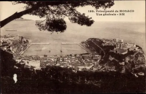Ak Monaco, Aussicht auf  Hafen, Schiffe, Bäume