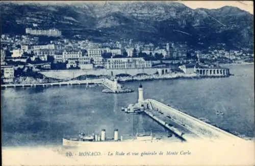 Ak Monaco,  Hafenansicht, Monte Carlo, Leuchtturm, Stadtansicht