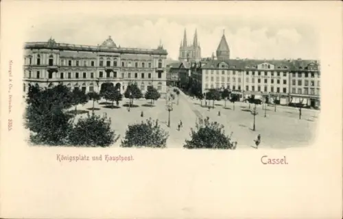 Ak Cassel Kassel in Hessen, Königsplatz, Hauptpost,  Gebäude, Menschen, Bäume