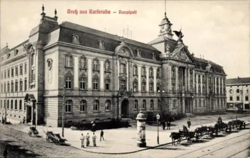 Ak Karlsruhe in Baden, Gruß aus  Hauptpost,  