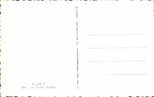 Ak Algier Alger Algerien, Gartenansicht, Palmen, Wasserbecken, Bänke, Spaziergänger