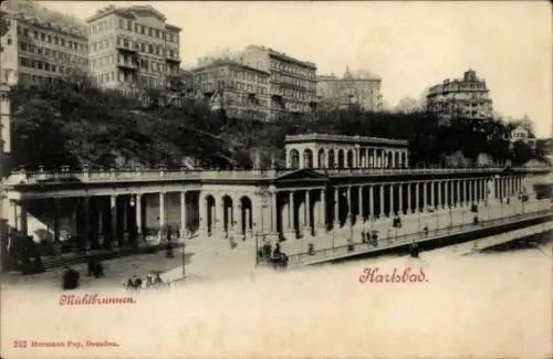 Ak Karlovy Vary Karlsbad Stadt, Mühlbrunnen,  Gebäude, Promenade, Menschen, Dresden