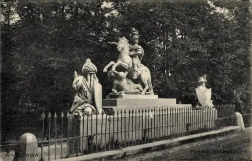 Ak Wilanów Warszawa Warschau Polen, Pomnik Sobieskiego, Statue, Reiterstandbild, Pferd, Monument