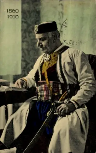 Ak König Nikola, Nikolaus I. von Montenegro, Portrait in Tracht