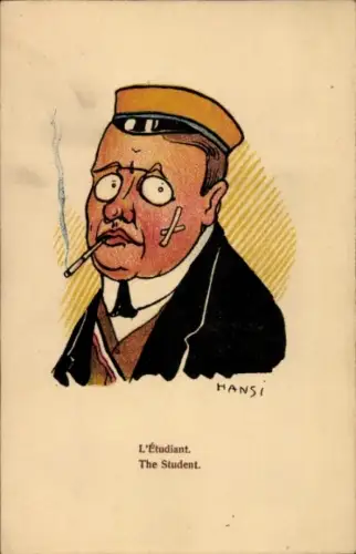 Künstler Ak Hansi, Der Student, Schmissverletzung, Zigarette