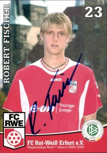 Autogrammkarte Fußballer Robert Fischer, FC Rot-Weiß Erfurt, Autogramm