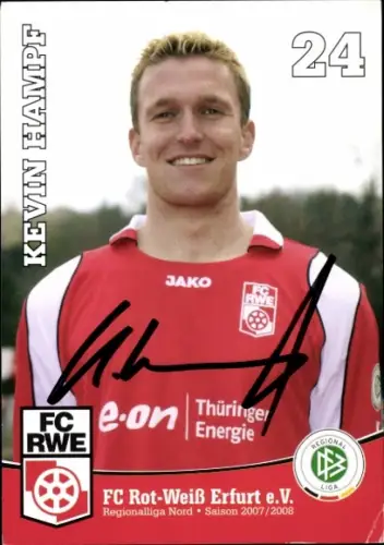 Autogrammkarte Fußballer Kevin Hampf, FC Rot-Weiß Erfurt, Autogramm