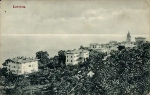 Ak Lovrana Lovran Laurana Kroatien, Teilansicht, Uferpartie, Luftbild