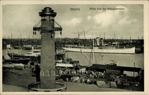 Ak Szczecin Stettin Pommern, Blick von der Hakenterrasse, Dampfer