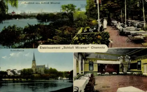 Ak Chemnitz in Sachsen, Schloßteich, Ausblick von Schloß Miramar, Etablissement Schloß Miramar, B