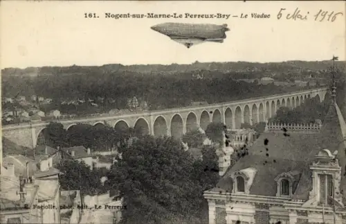 Ak Bry Le Perreux Val-de-Marne, Viadukt, Zeppelin