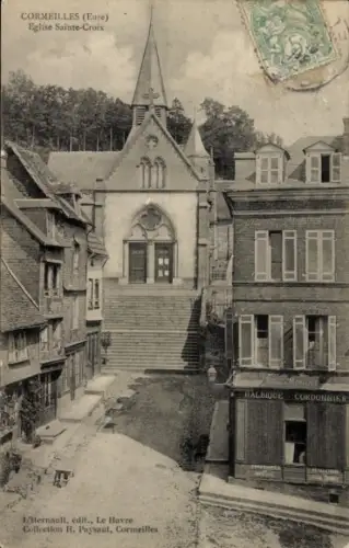 Ak Cormeilles Eure, Eglise Sainte-Croix, Treppen, Häuser, Corde- nier