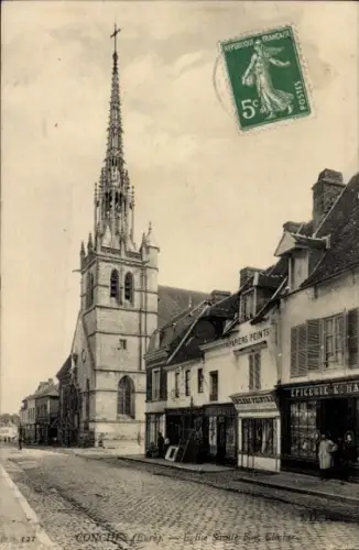 Ak Conches en Ouche Eure, Kirche, Häuser, Straße, französische Republik, grüner Stempel