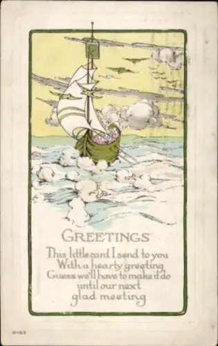 Präge Ak Kitsch, Segelboot, Stürmisches Meer