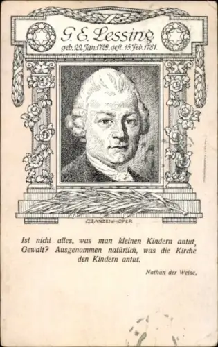 Passepartout Künstler Ak Dichter Gotthold Ephraim Lessing, Zitat, Nathan der Weise