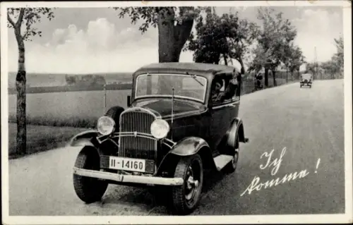 Ak Ich komme, Autos auf einer Landstraße, Fahrer winkt aus dem Fenster
