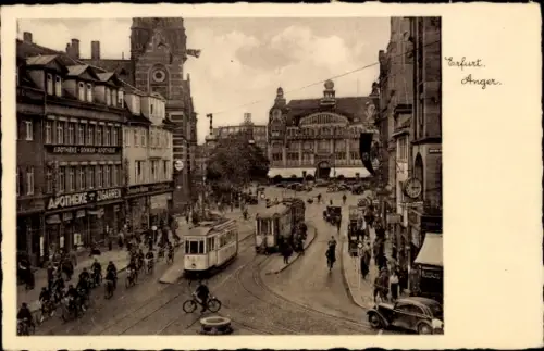 Ak Erfurt in Thüringen, Stadtansicht,  Anger, Straßenbahnen, Apotheke, s Bild