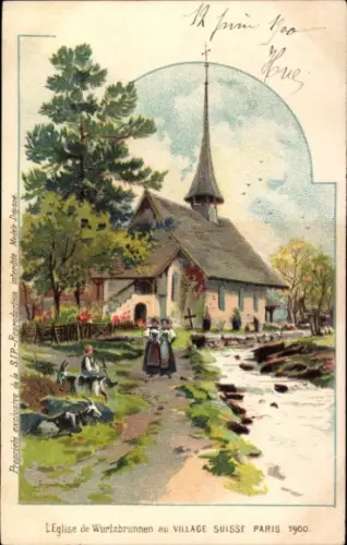 Künstler Litho Röthenbach im Emmental Kt. Bern, L'Église de Wurtzbrunnen, Würzbrunnen, Paris 1900