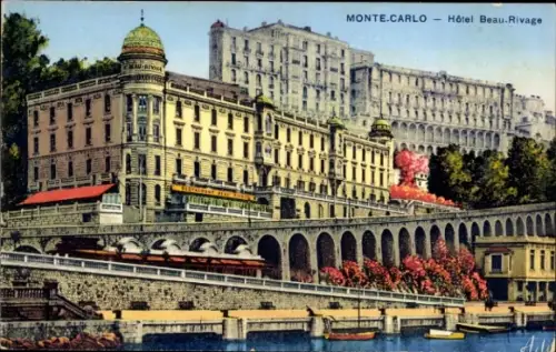 Ak Monte Carlo Monaco, Hôtel Beau Rivage, Blick vom Wasser