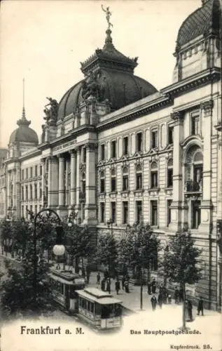 Ak Frankfurt am Main, Hauptpostgebäude, Straßenbahn, Kupferdruck,  Ansicht
