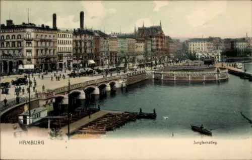 Ak Hamburg Mitte Neustadt,  Jungfernstieg, Stadtansicht, Wasser, Boote