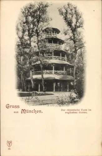 Ak München, Englischer Garten, Kleinhesseloher See, Chinesischer Turm, Englischer Garten,  Schwar