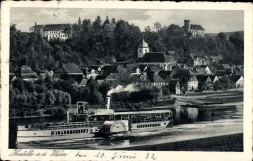 Ak Herstelle Weser Beverungen, Salondampfer in Fahrt, Siedlung