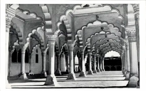 Ak Agra Indien, Fort Diwan-i-'Am, Innenansicht, Säulen, Bögen