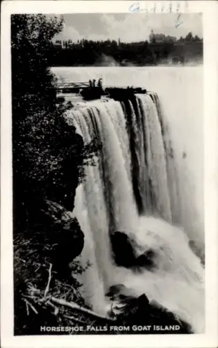 Ak Niagara Falls New York USA, Horseshoe Falls, Goat Island, Wasserfall, Schwarz-Weiß-Foto
