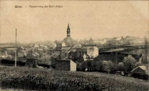 Ak Gilly Charleroi Wallonien Hennegau, Panorama, Kirche, Häuser, Landschaft
