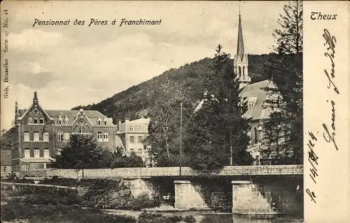 Ak Theux Wallonien Lüttich, Pensionnat des Pères & Franchimont, Brücke, Bäume, Gebäude