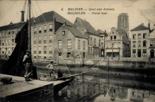 Ak Mechelen Mecheln Malines Flandern Antwerpen, Hafenansicht, Boote, Gebäude, Quai aux Avoines, M