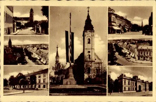 Ak Losone Kanton Tessin, Verschiedene Ansichten von  Kirche, Flaggenmast, Straßenansichten